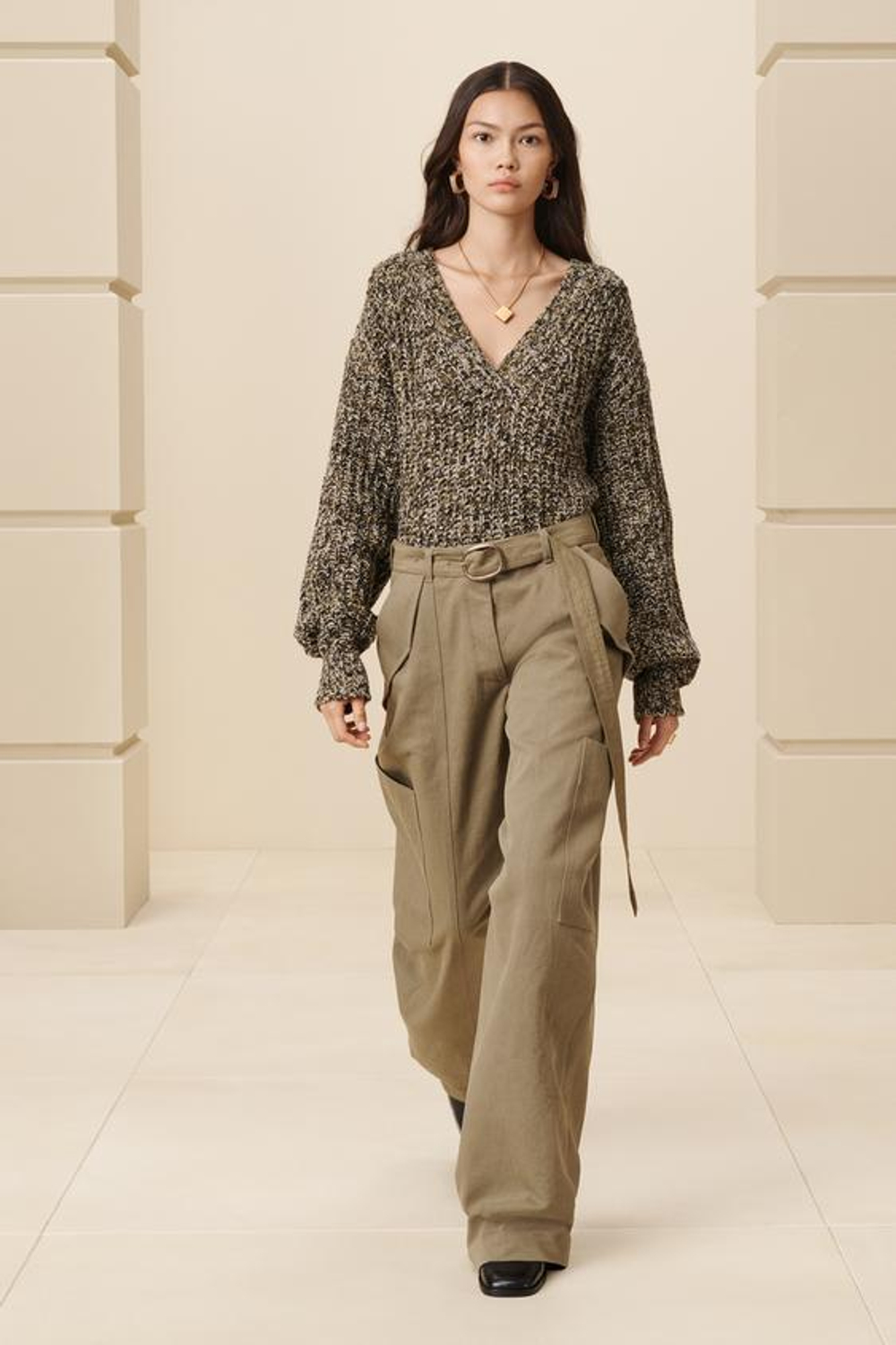 ZARA СВИТЕР С V-ОБРАЗНЫМ ВЫРЕЗОМ, ЗЕЛЕНЫЙ