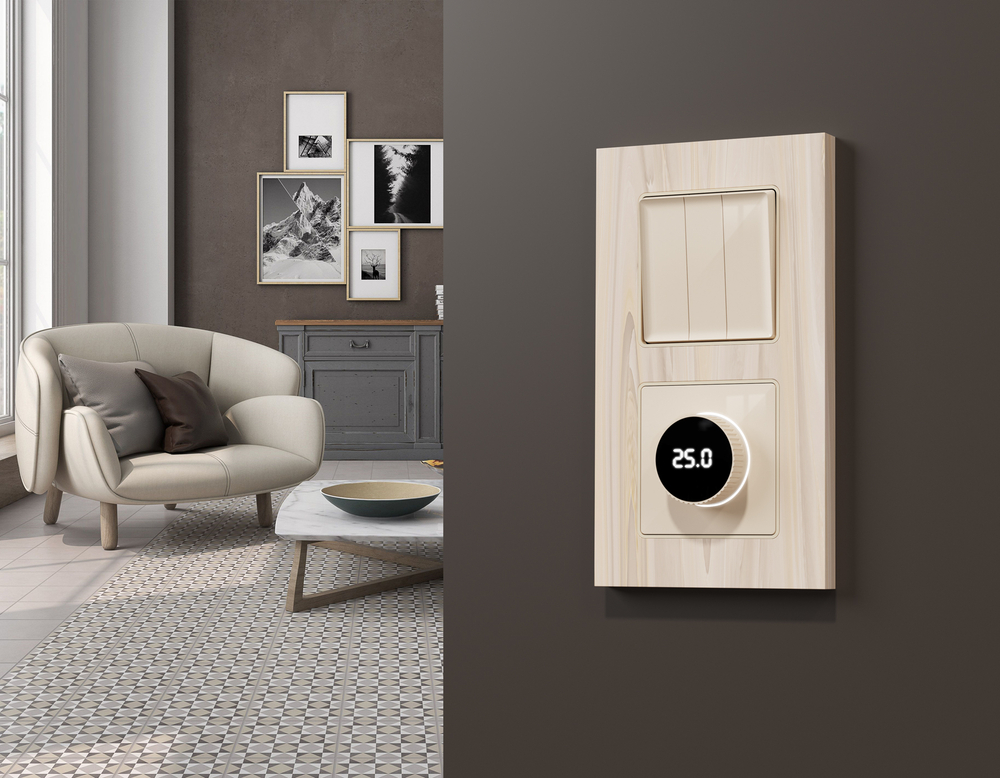 MA305810 Комплект механизма терморегулятора с цифровым дисплеем с подсветкой и датчиком для теплого пола ALFA Бежевый глянец QUANT (AP3058, VM1385)