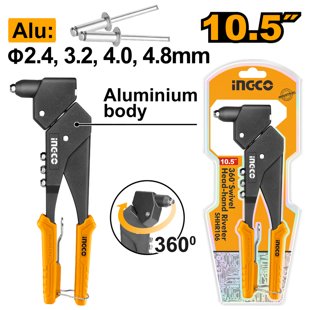 Заклепочник ручной поворотный INGCO SHHR106 INDUSTRIAL 2,4-4,8 мм