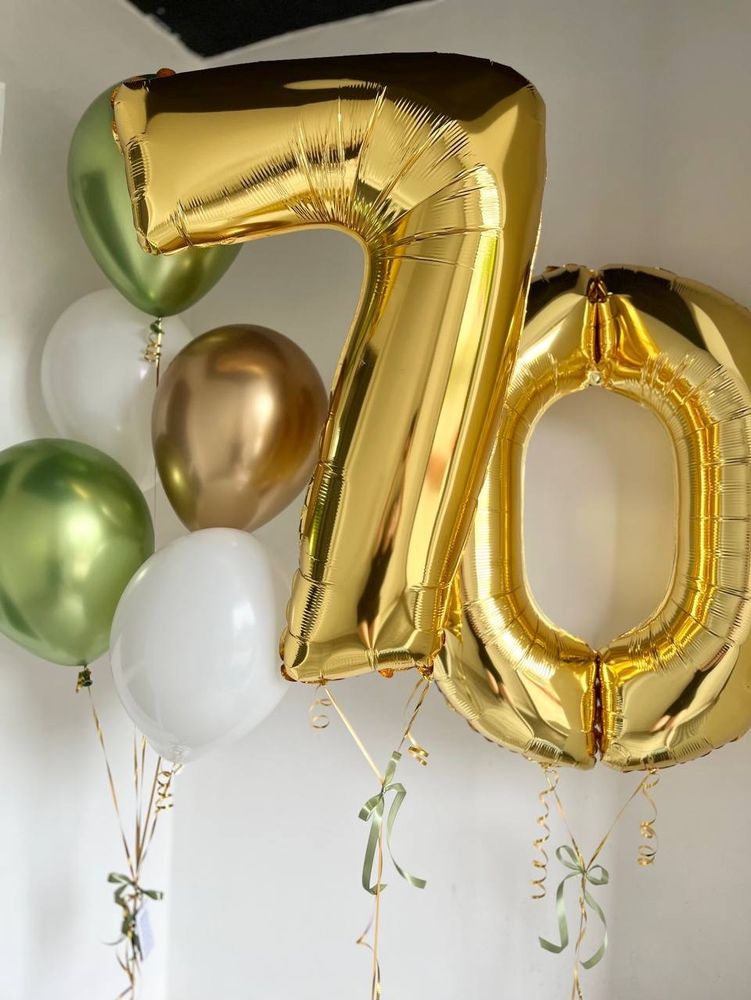 Воздушные шары золотые цифры на 70 лет №3301