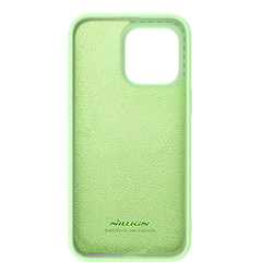 Чехол с MagSafe и с шелковистым покрытием ярко-зеленого цвета (Mint Green) от Nillkin для iPhone 15 Pro Max, серия CamShield Silky Magnetic Silicone Case