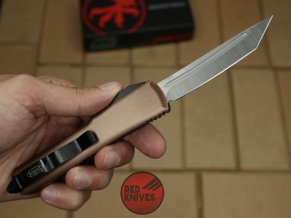 Нож Microtech Ultratech T/E - коричневая рукоять, танто клинок сатин RK-374