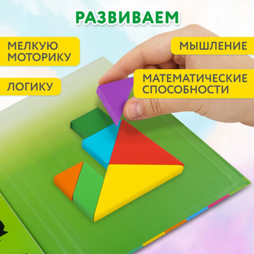 Головоломка развивающая деревянная "Танграм", на магнитах, с примерами, BRAUBERG KIDS, 665260