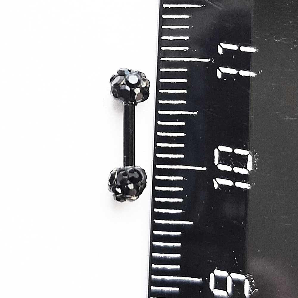 Микроштанга 6 мм для пирсинга уха "Двойной черный кристалл". Медицинская сталь