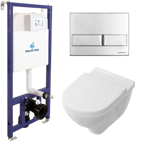 Комплект унитаза Villeroy&Boch O Novo 5660H101 с инсталляцией Koller Pool DUNE 1200SL+Neon с сиденьем Микролифт и клавишей смыва Хром