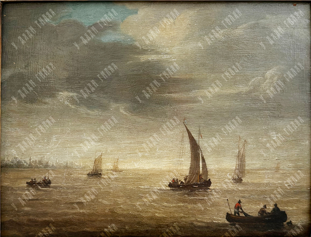 Неизвестный голландский художник. Парусники в море. Деревянная панель, масло. Сев. Европа, XIX в.