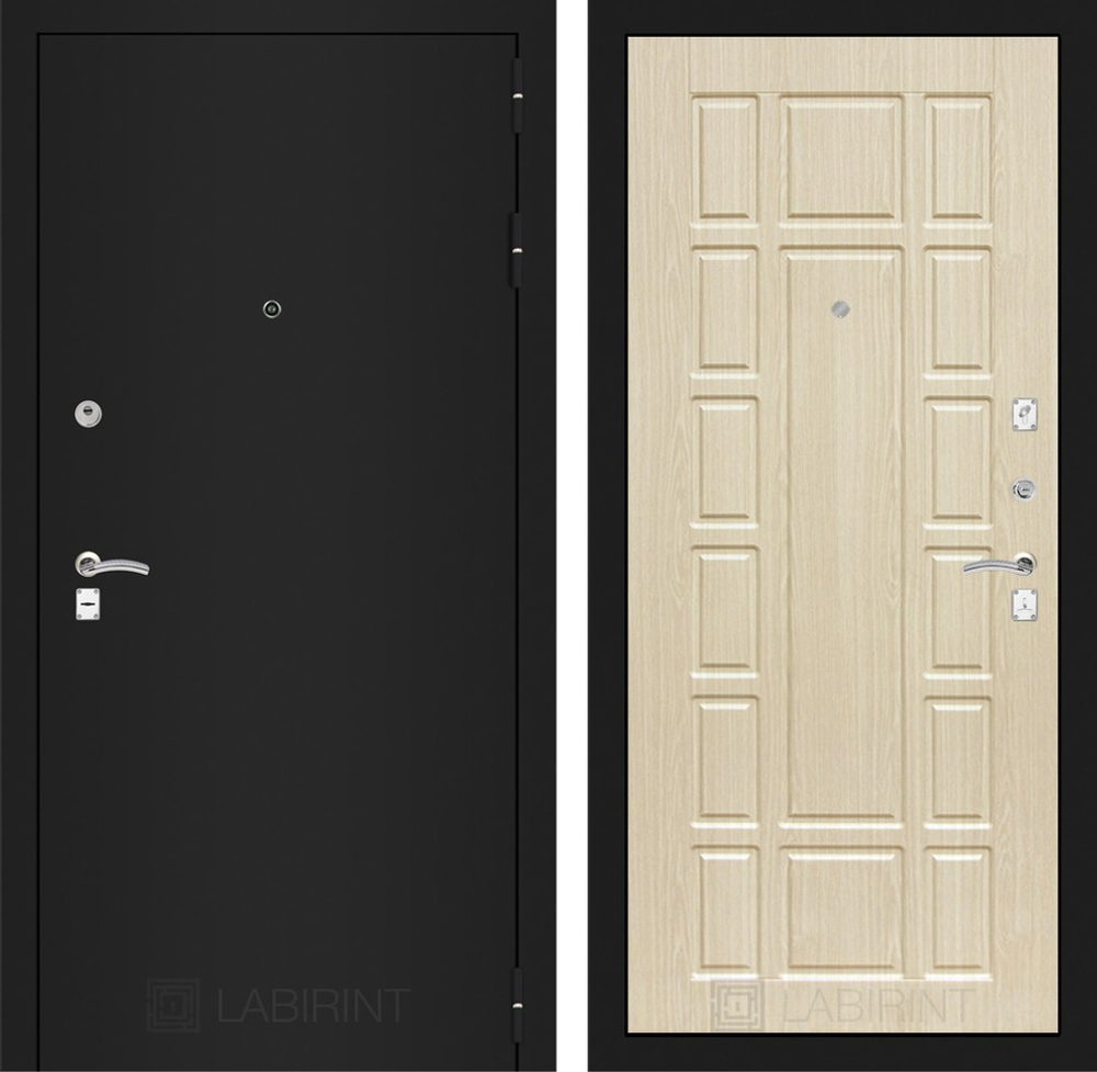 Входная металлическая дверь Лабиринт Classic (Классик) шагрень черная 12 Беленый дуб