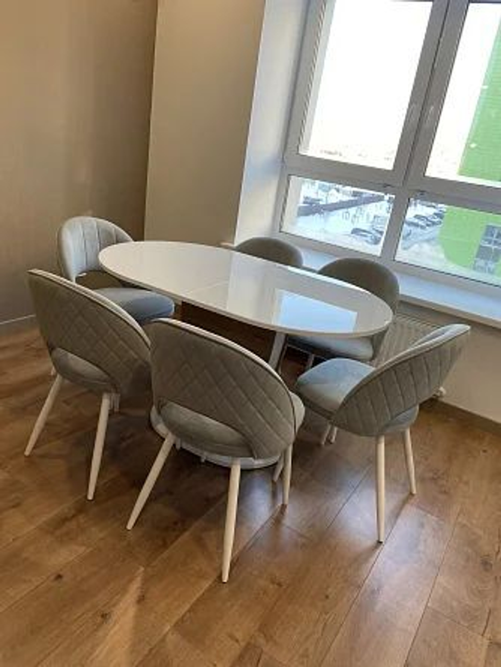 Стол кухонный обеденный раздвижной Белый Глянец/Моод Тёмный, Монреаль Тип 1, 130х80х75 см