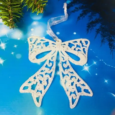 Подвеска «Бантик ажурный» 9 см, белый блеск