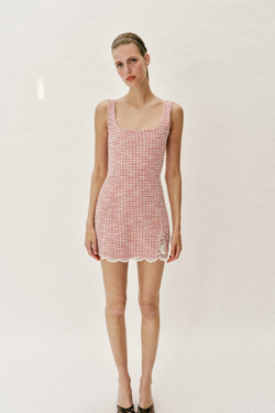 ZARA КОРОТКОЕ ПЛАТЬЕ ИЗ РЕЛЬЕФНОЙ ТКАНИ, РОЗОВЫЙ/БЕЛЫЙ