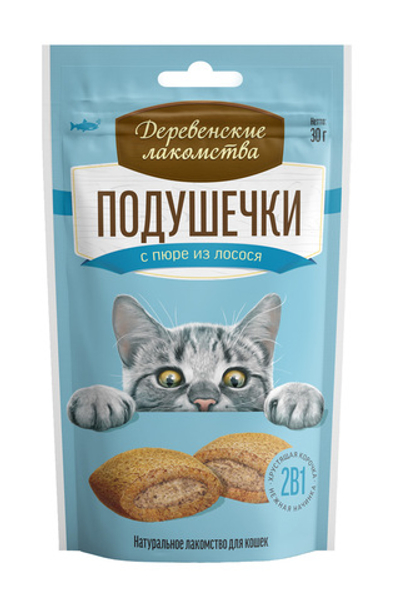 Деревенские лакомства для кошек подушечки пюре лосось 30 г