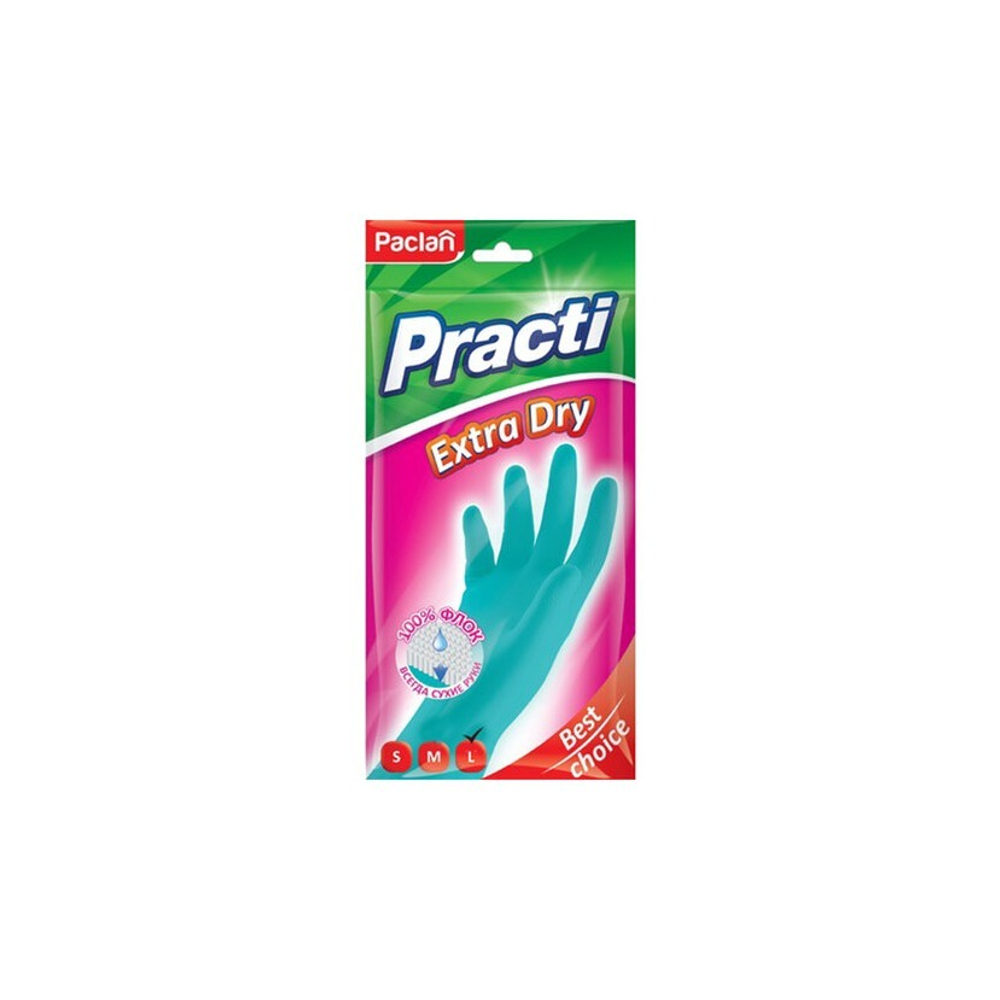Перчатки резиновые с х/б напыл. PACLAN Practi Extra Dry 100% флок, размер L