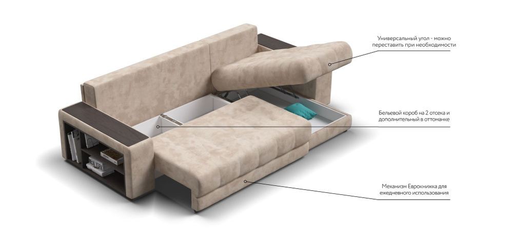 Угловой диван BOSS 3.0 XL велюр Alkantara пепел