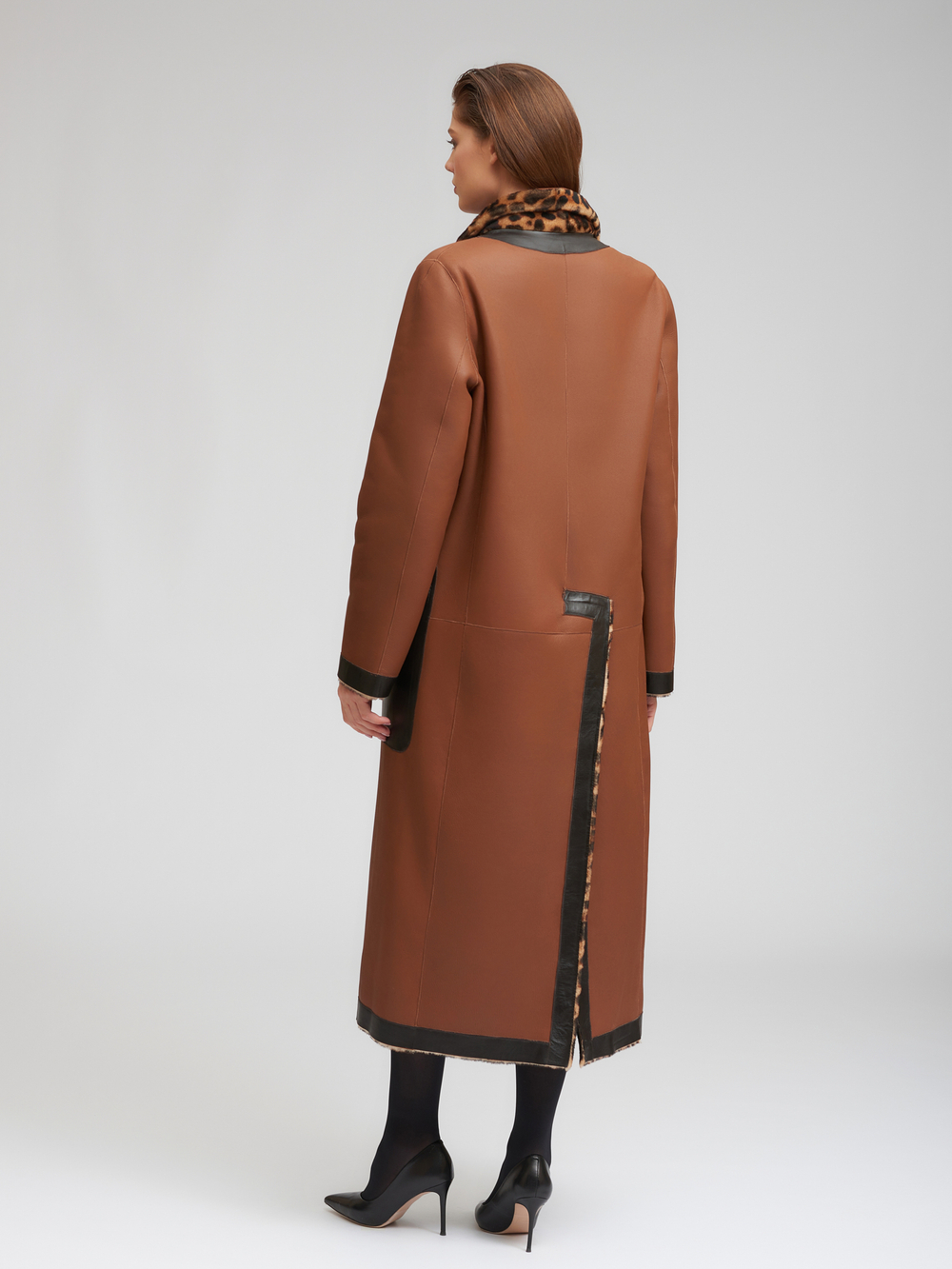 Дубленка леопард двусторонняя без пояса