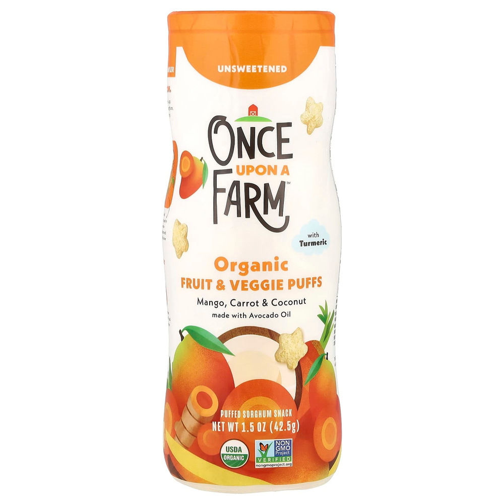 Once Upon A Farm, Органические фруктовые и вегетарианские батончики, краулер, манго, морковь и кокос с куркумой, несладкий, 42,5 г (1,5 унции)