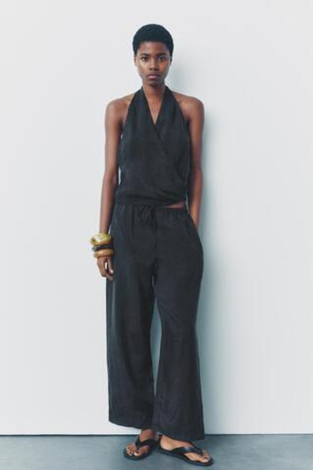 ZARA БРЮКИ В ПИЖАМНОМ СТИЛЕ — ZW COLLECTION, СЕРЫЙ С МЕЛАНЖЕВЫМ ЭФФЕКТОМ
