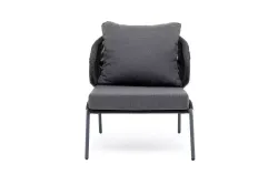 "Милан" кресло плетеное из роупа, каркас алюминий темно-серый (RAL7024) муар, роуп темно-серый круглый, ткань темно-серая 027