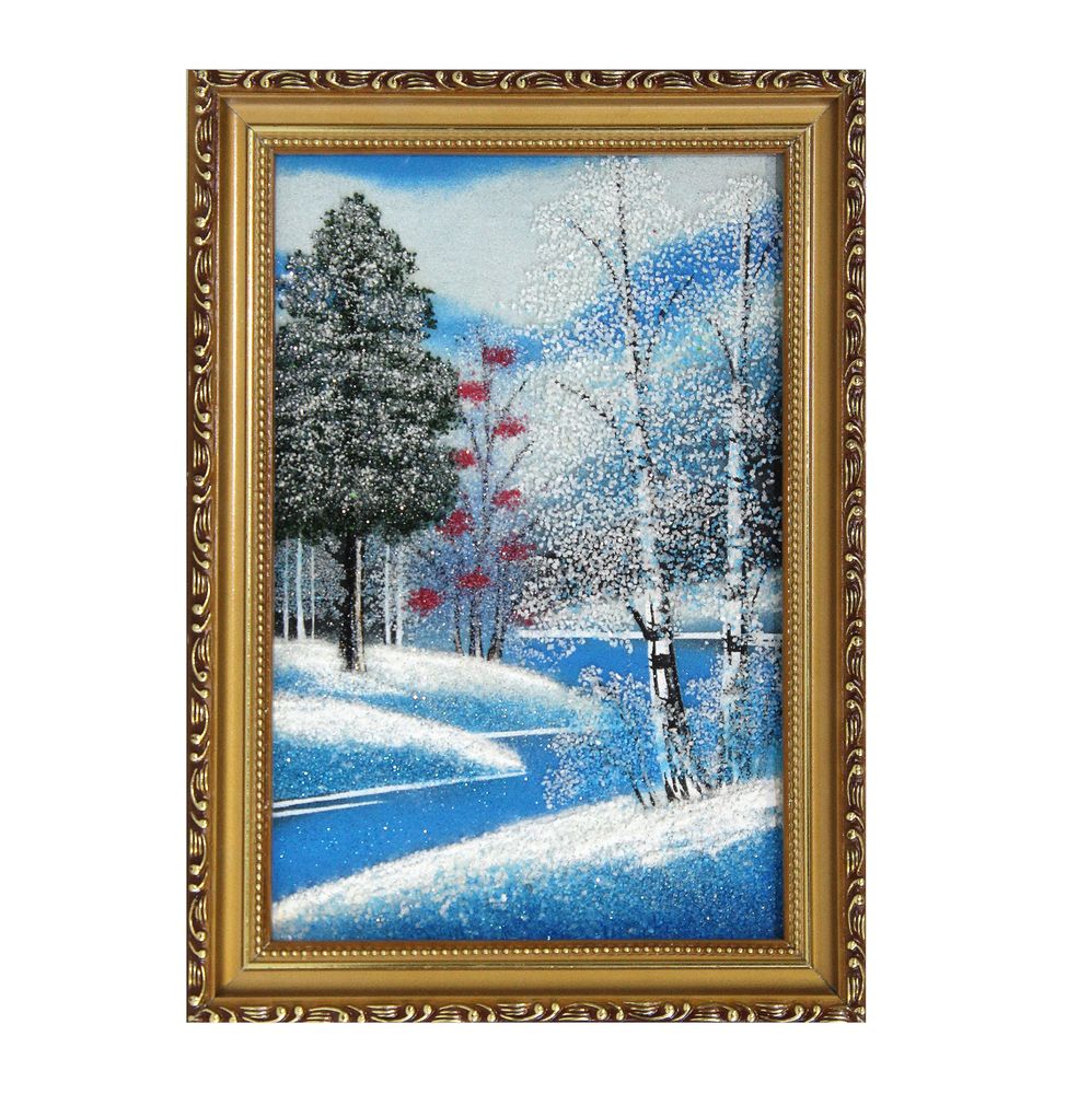Картина №3 рисованная камнем зимний пейзаж .Размер 25-35-2.2см вес 600гр.
