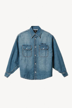 ZARA X WILLY CHAVARRIA ДЖИНСОВАЯ РУБАШКА СВОБОДНОГО КРОЯ С ВЫШИВКОЙ, ТЕМНО-СИНИЙ