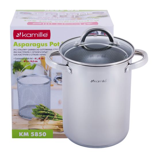 Кастрюля с сеткой для спаржи 4 л. Kamille KM-5850 из нержавеющей стали