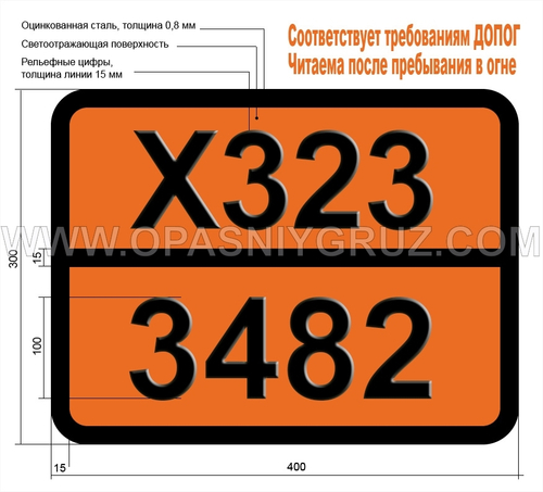 Табличка Опасный груз X323-3482 МЕТАЛЛ ЩЕЛОЧНОЙ ДИСПЕРГИРОВАННЫЙ ЛЕГКОВОСПЛАМЕНЯЮЩИЙСЯ