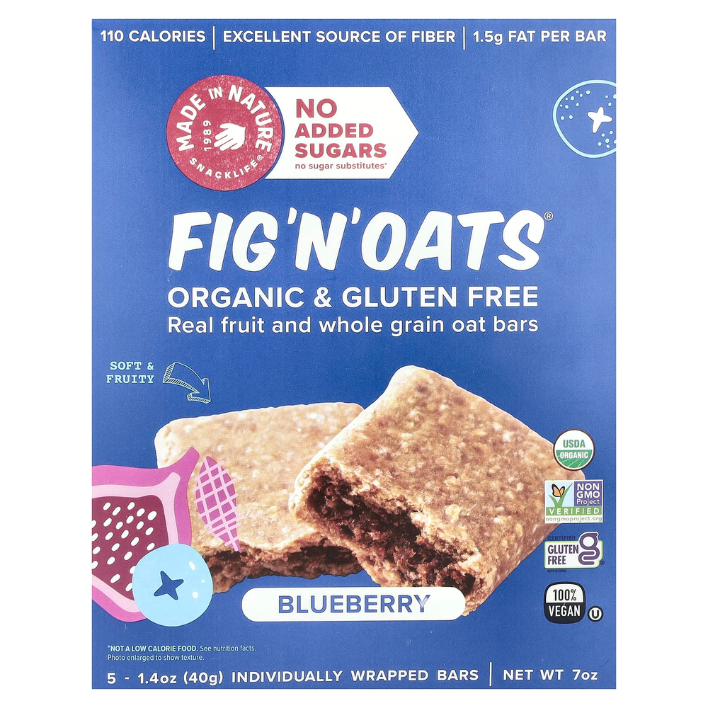 Made in Nature, Fig 'N' Oats®, голубика, 5 батончиков в индивидуальной упаковке, 40 г (1,4 унции) каждый