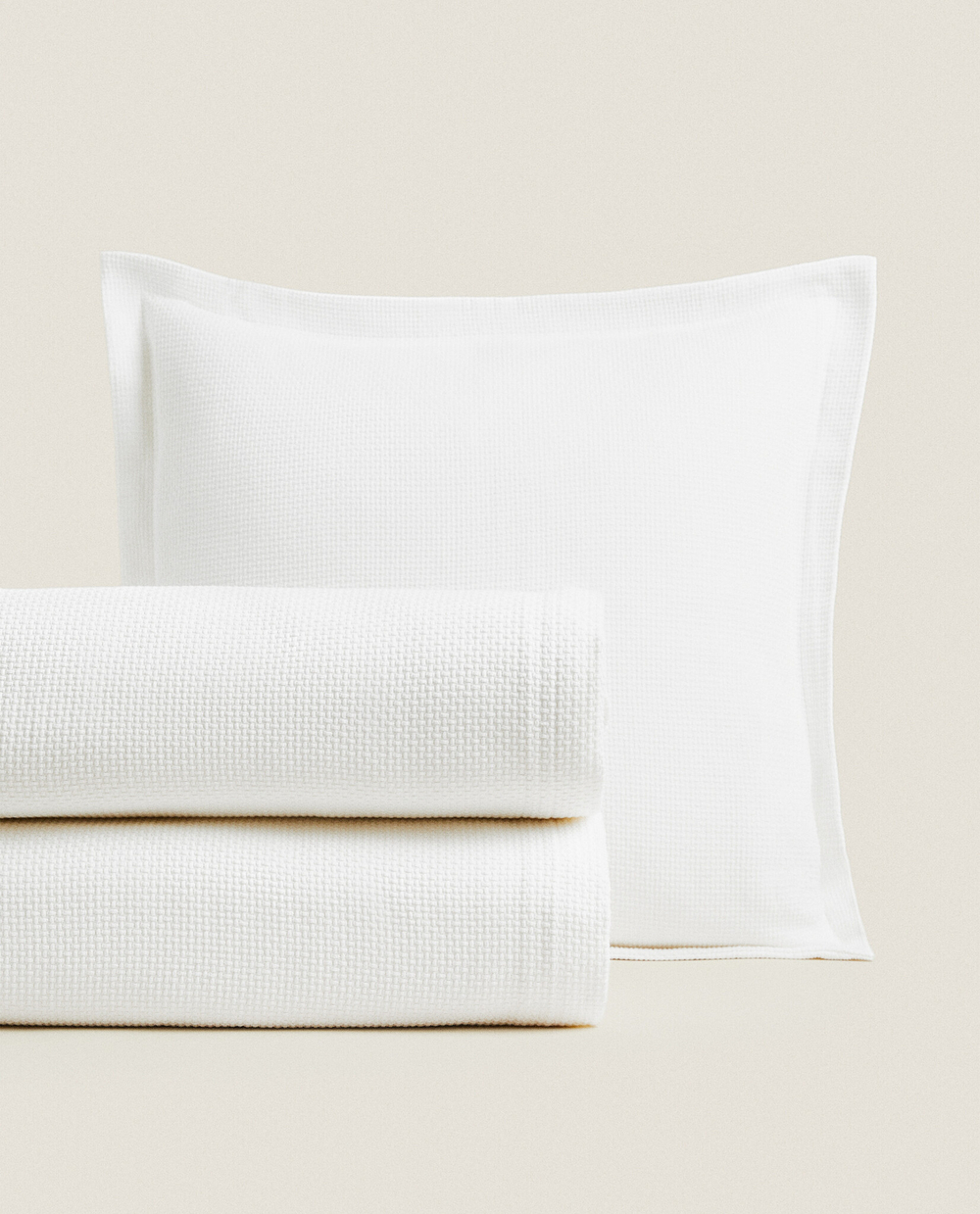 ZARA HOME ХЛОПКОВОЕ ПОКРЫВАЛО В КЛЕТКУ, БЕЛЫЙ