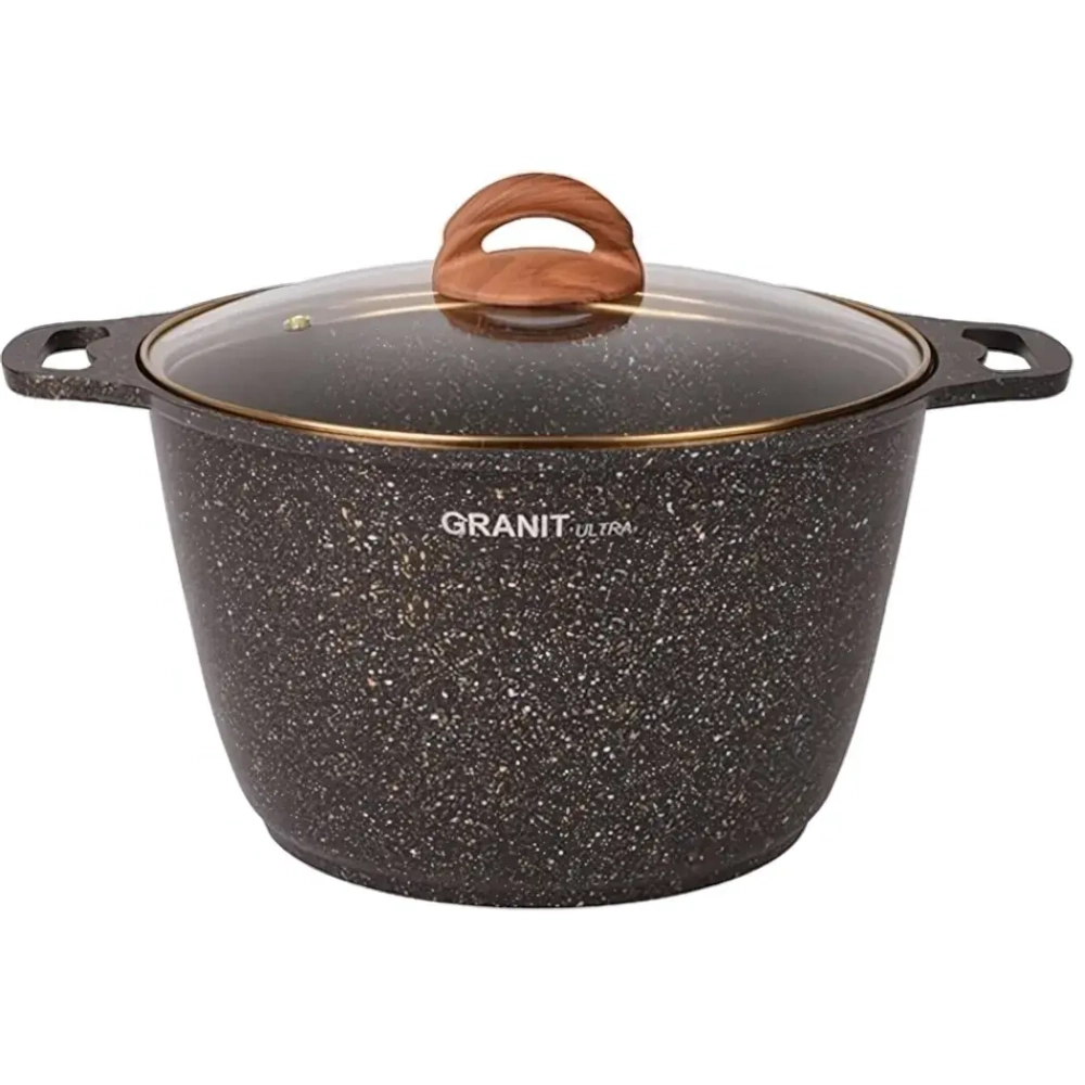 Кастрюля 8л «Granit ultra» (black-gold) со стеклянной крышкой кгбг82а