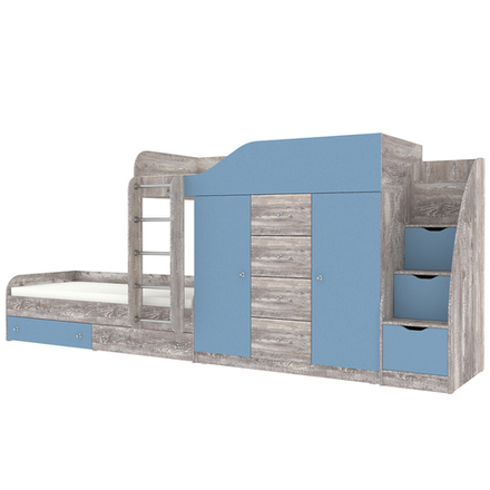 Кровать двухъярусная КарИВи Астра 6 с лестницей Комод КарИВиом Бетон Светло-синий, голубой