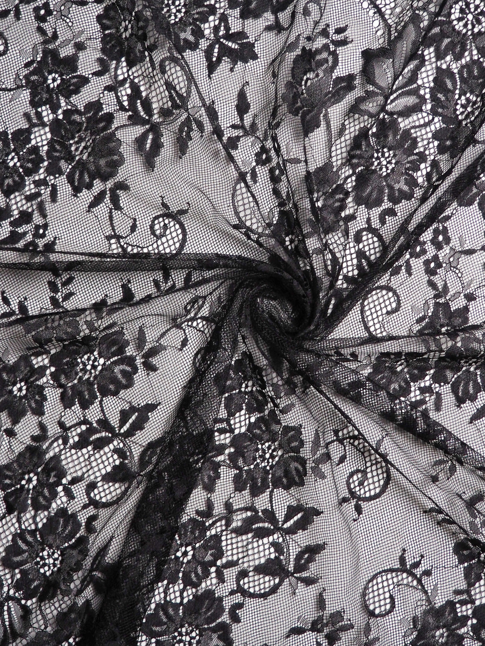 Кружево шантильи для белья черное широкое неэластичное ширина 70 см купон 2,9 м