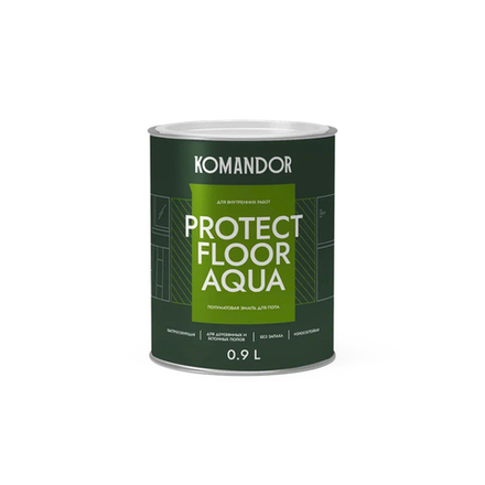 Эмаль для пола Komandor Protect Floor Aqua, акриловая, полуматовая, база А, белая, 0,9 л