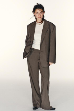 ZARA БРЮКИ В ТОНКУЮ ПОЛОСКУ, КОРИЧНЕВЫЙ/ЭКРЮ