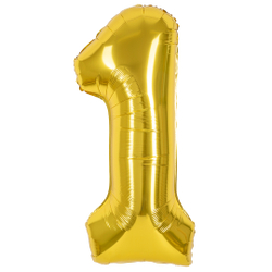Шар (40''/102 см) Цифра, 1, Золото, Металлик, 1 шт. в уп. Falali