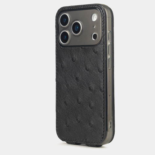 Чехол для iPhone 17 Pro Max - кожа страуса, черный