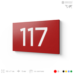 Номер на дверь квартиры 117, табличка на дверь для офиса, кабинета, аудитории, склада, красная 120х70 мм, Айдентика Технолоджи