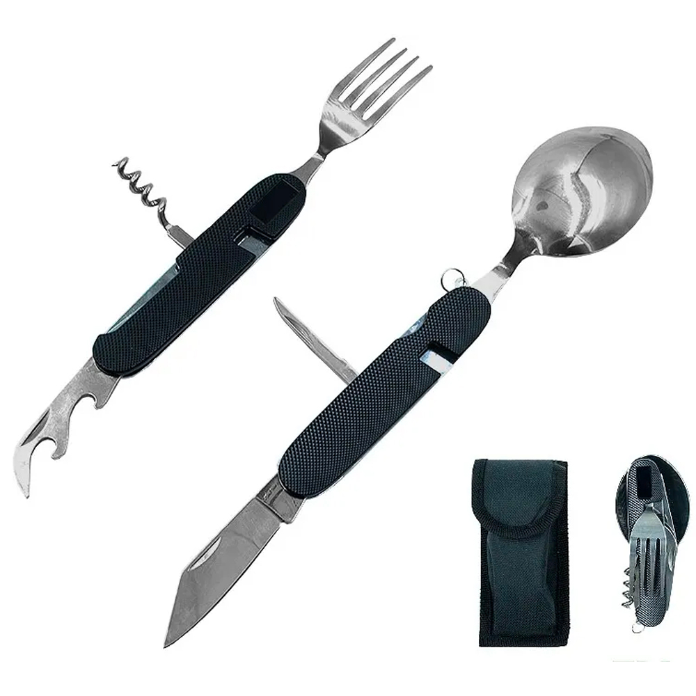 Туристический набор ложка вилка мультитул 6 в 1. арт.1006Н