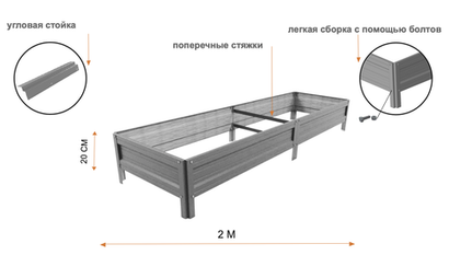 Грядка садовая оцинкованная 200 х 20 см (ширина 60, 80, 100 см)