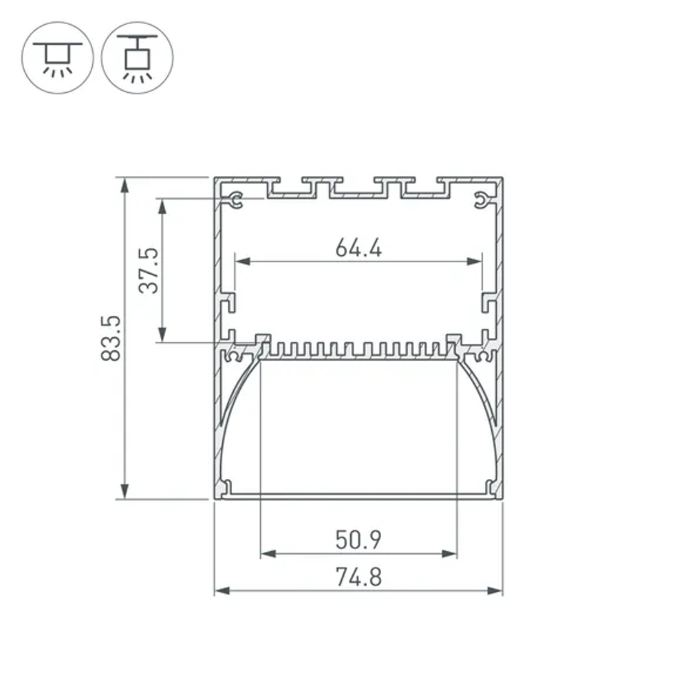 Профиль ARH-POWER-W75-2000 ANOD (Arlight, Алюминий) 036349