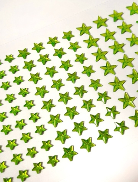 Стразы самоклеющиеся звездочки разного размера 101 шт салатовые