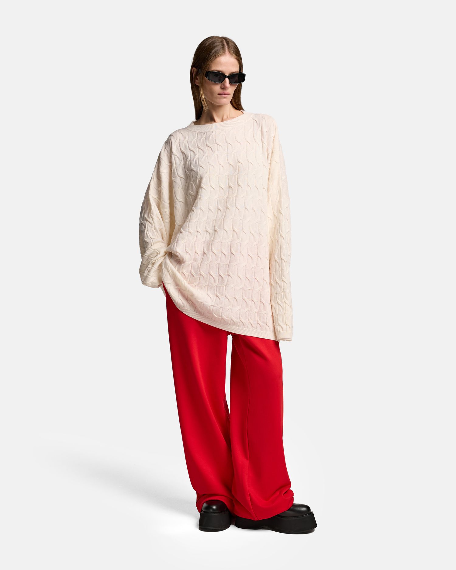 СВИТЕР С КОСАМИ ИЗ ШЕРСТИ И КАШЕМИРА