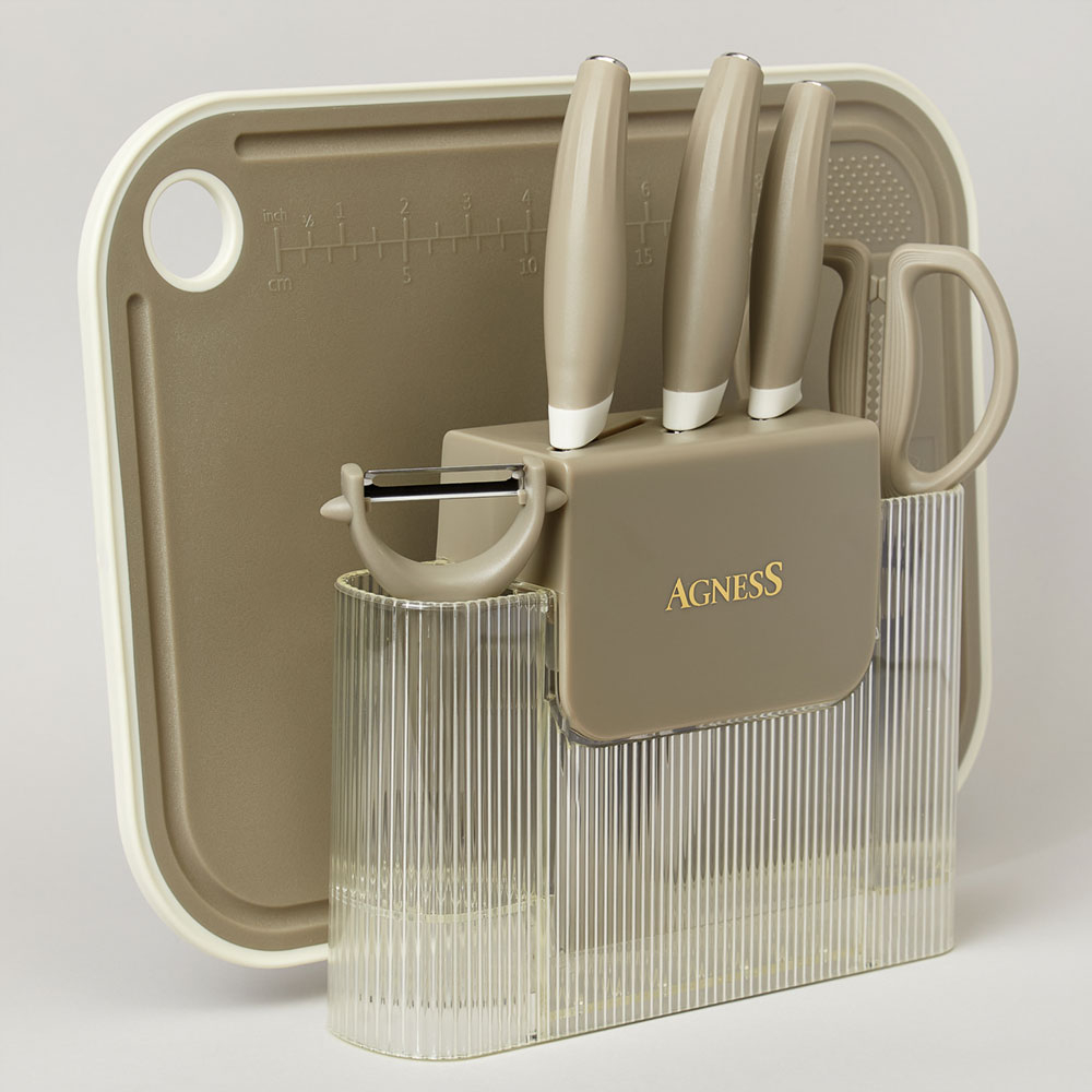 Набор ножей и кухонных принадлежностей 7 предметов, цвет серый