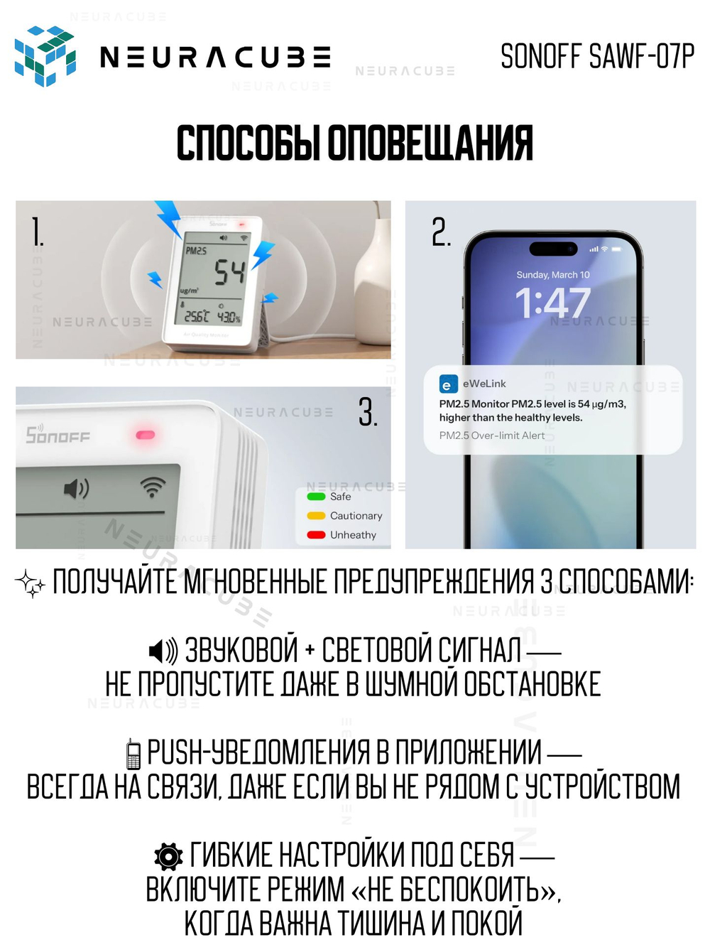 Matter (WiFi) Датчик качества воздуха PM2.5/PM10 SONOFF SAWF-07P