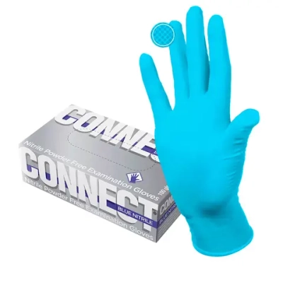 Перчатки нитриловые смотровые Connect Blue Nitrile Gloves нестерильные неопудренные текстурированные размер M 50 пар