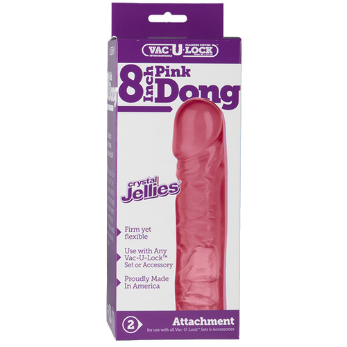 Розовая фаллическая насадка 19,7см для страпон-систем Doc Johnson Vac-U-Lock Crystal Jellies Dong 1015-00-BX