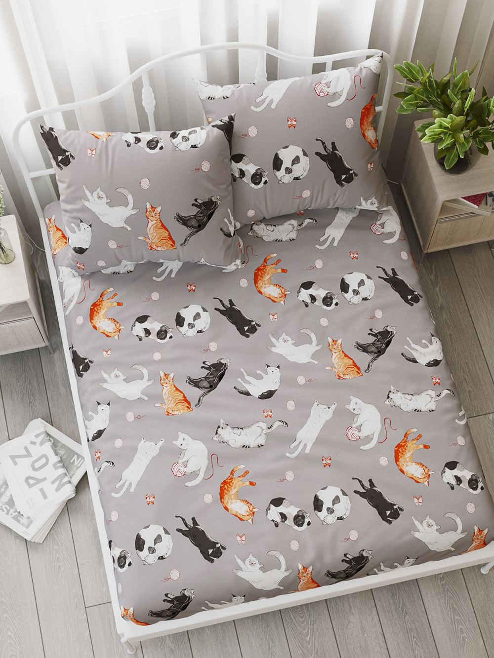 Постельное белье перкаль Сказка "Kitties" 1,5-сп Наволочка 50х70 см 1 шт Простынь 150x215 см Пододеяльник 145x215 см