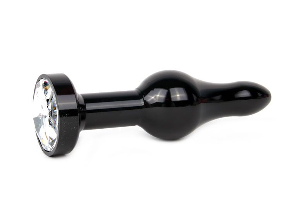 Удлиненная шарикообразная черная анальная втулка с прозрачным кристаллом - 10,3 см. (Цвет: прозрачный)