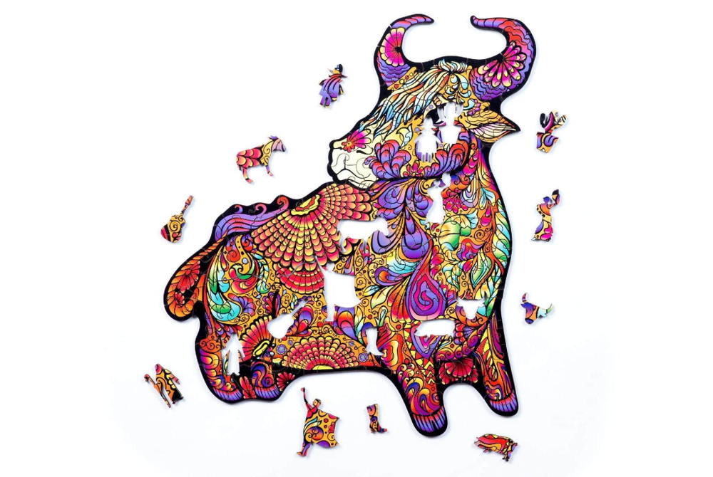 Бык от Chapa - Деревянные пазлы разной формы, уникальные картины которые вы собираете сами