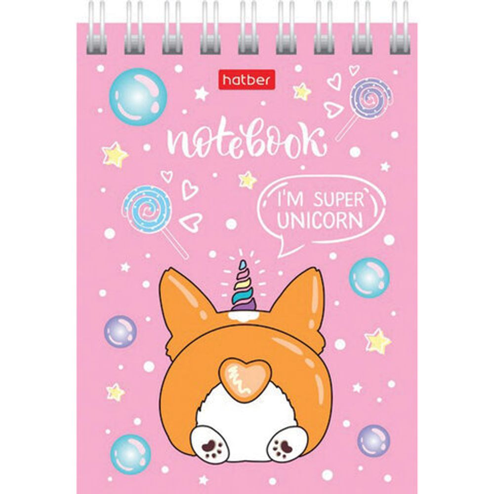 Блокнот МАЛЫЙ ФОРМАТ (75х10 5мм) А7, 40 л., гребень, картон, клетка, HATBER "Забавные корги", 40Б7В1гр