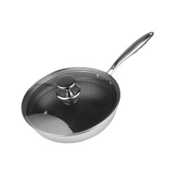 Сковорода Вок (WOK) 28/16,5 см h15,5/8,5 см 4л с крышкой Honeycombs нерж. с антиприг. покр. ИНДУКЦИЯ