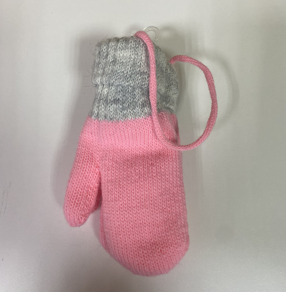 Варежки "Нетеряйки" для девочки на завязках зимние цвет розовый,30% шерсть, размер 12 (2-4 г))